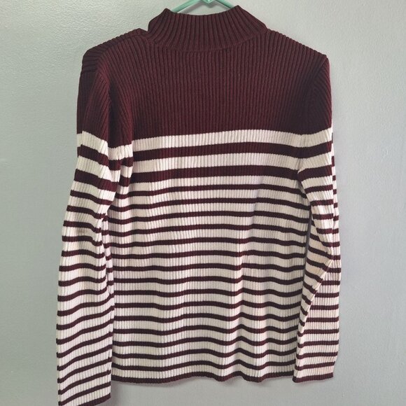 Studio Works Striped Sweater Soft Burgundy Red Womens Large Turtleneck - Picture 7 of 7